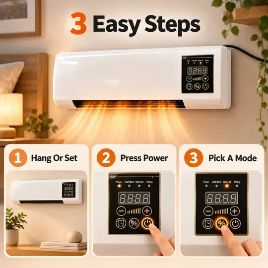 Illustrated steps for using a Power Heat Pro heater